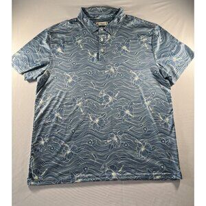 Laguna Swim Men’s XL Blue White Floral Polo Shirt Stretch Casual Surf Style